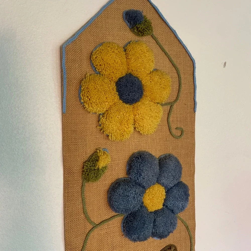 Owl Wall Hanging Vintage Punch‎ Needle Tufted Yarn Burlap Boho 70s Art 42x13